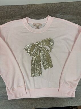 🎀 Philosophy Pink Sweatshirt Gold Sequin Bow Pullover Size M 🎀